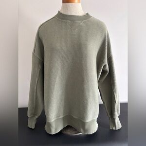 AERIE Ribbed Henley Top in a Light Army Green  with Distressed Look -PTP 26”
